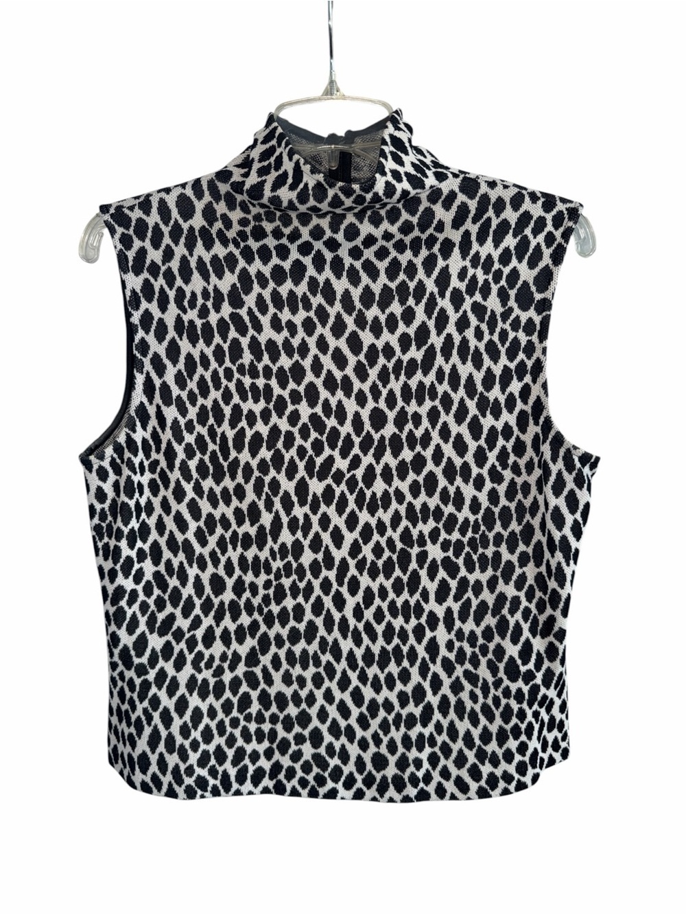 St. John Black & White Sleeveless Mock Neck Animal Print Sweater Size M - Picture 3 of 7